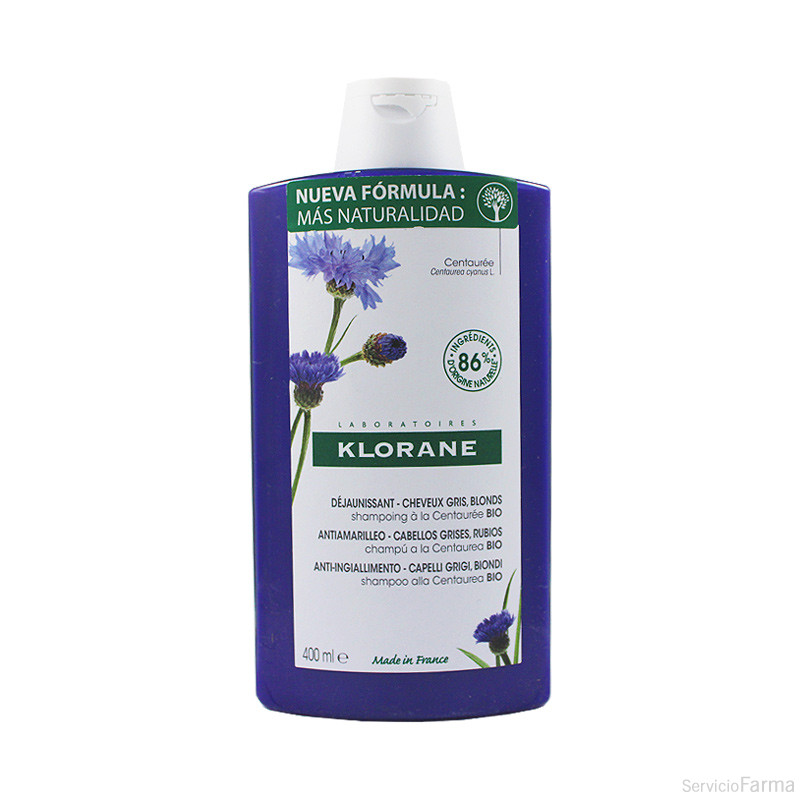 Klorane Champú Centaurea BIO Antiamarilleo Cabellos grises y rubios 400 ml