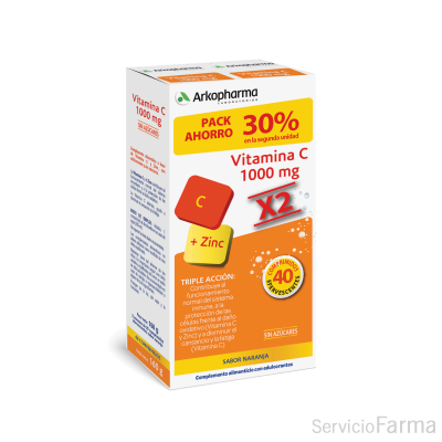 Duplo Arkovital Vitamina C + Zinc 2 x 20 Comprimidos Efervescentes