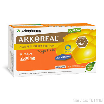 Arkoreal Jalea Real Mega Forte 2500 mg SIN AZÚCAR 20 ampollas Arkopharma