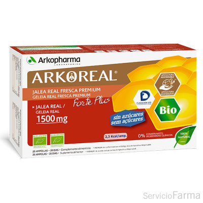 Arkoreal Jalea Real Fresca BIO Forte Plus Sin Azúcar 1500 mg 20 ampollas Arkopharma 