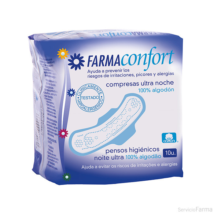 Compresas Ultra noche 100% algodón - FarmaConfort (10 uds)