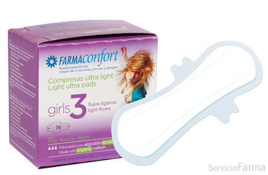 Farmaconfort Girls 3 / Compresas Ultra Light Noche 10 uds